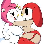  anthro badgerlewds blush breasts bulge clothed clothing featureless_breasts female flower hello_kitty lagomorph little_forest_fellow lowered_eyes male mammal my_melody nude plant rabbit sanrio topless 