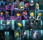  alphys asriel_dreemurr boss_monster caprine comic delta_rune dialogue english_text eye_patch eyewear fish glasses human lizard mammal marine potoobrigham protagonist_(undertale) reptile scalie so_sorry text undertale undyne video_games 