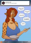  2017 anthro ask_blog blush breasts cleavage clothed clothing comic conditional_dnp dialogue diamond_(disambiguation) english_text female food fork giraffe giraffid innuendo kadath mammal pie piercing puzzle_(kadath) solo text 