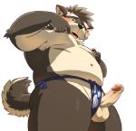  balls belly blush canine clothing dog erection fundoshi japanese_clothing male mammal moobs moritaka mostly_nude navel nipple_pinch nipple_play penis pinch precum rossciaco scar slightly_chubby solo tokyo_afterschool_summoners underwear 