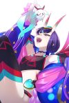  blunt_bangs cis05 fangs fate/grand_order fate_(series) hair_ornament heart heart_hair_ornament japanese_clothes kimono oni_horns purple_eyes purple_hair shuten_douji_(fate/grand_order) shuten_douji_(halloween)_(fate) wide_sleeves 
