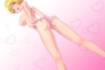  :d ass blonde_hair breasts cameltoe commentary dutch_angle eyebrows_visible_through_hair from_behind gradient gradient_background green_eyes heart heart-shaped_pupils heart_background highres idolmaster idolmaster_cinderella_girls kneepits large_breasts legs legs_apart lipps_(idolmaster) lipstick_mark looking_at_viewer looking_back miyamoto_frederica nipples open_mouth p-nekoe panties pink_background pink_panties shiny shiny_skin short_hair shoulder_blades side-tie_panties simple_background smile solo standing symbol-shaped_pupils topless underwear underwear_only 