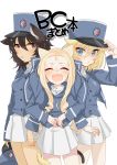  :d :p adjusting_clothes adjusting_hat andou_(girls_und_panzer) animal_ears arm_grab bangs bc_freedom_(emblem) bc_freedom_military_uniform black_hair blonde_hair blue_eyes blue_hat blue_jacket blue_vest brown_eyes cat_ears cat_tail commentary_request cover cover_page cowboy_shot dark_skin doujin_cover dress_shirt drill_hair emblem frown girls_und_panzer hat hat_removed headwear_removed high_collar jacket kemonomimi_mode kumasawa_(dkdkr) light_blush long_hair long_sleeves looking_at_viewer marie_(girls_und_panzer) medium_hair messy_hair military military_hat military_uniform miniskirt multiple_girls open_mouth oshida_(girls_und_panzer) pleated_skirt shako_cap shirt simple_background skirt smile tail tongue tongue_out translation_request uniform v-shaped_eyebrows vest white_background white_shirt white_skirt 