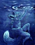  2019 acrylic_painting_(artwork) anthro big_ears bubble cadmiumtea canid canine fennec fox fur looking_up male mammal monochrome painting_(artwork) ripples solo traditional_media_(artwork) underwater water 