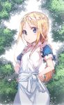  alice_schuberg apron bangs blonde_hair blue_eyes blue_shirt blush closed_mouth commentary_request eyebrows_visible_through_hair frilled_apron frills hairband hands_on_hips highres long_hair maid_apron newey parted_bangs puffy_short_sleeves puffy_sleeves shirt short_sleeves sidelocks solo sword_art_online very_long_hair white_apron white_hairband 
