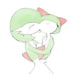  ambiguous_gender blush child eyes_closed female gardevoir green_hair hair hair_over_eye hair_over_eyes happy kissing nintendo not_furry pok&eacute;mon pok&eacute;mon_(species) ralts short_hair simple_background sketch standing video_games white_background youjomodoki young 