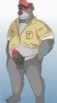  anthro balls baloo bear big_penis blush clothing cosmic51moon disney erection fur hat hi_res humanoid male mammal muscular muscular_male overweight penis precum shirt slightly_chubby smile solo talespin thick_penis 