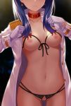  aiguillette ass_visible_through_thighs blue_hair bow breasts choker coat collarbone commentary_request cowboy_shot crotchless_panties earrings head_out_of_frame highres jewelry lingerie long_hair long_sleeves looking_at_viewer medium_breasts military navel nipples open_clothes panties pussy red_bow rko_(a470350510) solo ssss.gridman stomach takarada_rikka unbuttoned underwear uniform 