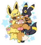  &lt;3 &lt;3_eyes 3_toes 4_fingers anal anal_penetration animal_genitalia animal_penis balls bandage bite canine canine_penis double_anal double_penetration ear_biting eevee eeveelution feral feral_on_feral group group_sex jolteon knot male male/male mammal nintendo oob pawpads penetration penis pok&eacute;mon pok&eacute;mon_(species) precum sex star_pupils threesome toes umbreon video_games 