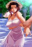  00s 1girl areolae arm_grab artist_request blush breasts brown_eyes choker dress hat izayoi_aki large_breasts looking_at_viewer nipples open_mouth pov pussy red_hair see-through_silhouette short_hair_with_long_locks sundress yu-gi-oh! yuu-gi-ou_5d&#039;s 