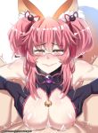  animal_ears black_gloves blush breasts china_dress chinese_clothes cum cum_on_body cum_on_breasts cum_on_upper_body dress fate/grand_order fate_(series) fox_ears fox_tail glasses gloves hair_ornament highres hinghoi koyanskaya large_breasts long_hair looking_at_viewer nipples paizuri pink_hair pov semi-rimless_eyewear sidelocks solo_focus tail tassel trembling twintails under-rim_eyewear watermark wavy_mouth web_address yellow_eyes 