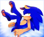  anthro claws clenched_teeth cuntboy feet green_eyes half-closed_eyes hedgehog intersex jayaero looking_at_viewer lying mammal nude on_back pawpads pussy pussy_juice simple_background solo solvarg sonic_(series) sonic_the_hedgehog sweat teeth 