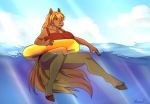  anthro big_breasts breasts clothed clothing equine female hair horse mammal nzuri outside partially_submerged pool_tube solo swimsuit thick_thighs voluptuous 