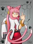  2018 5_fingers amber_eyes animal_humanoid belt biped blazblue bracelet butt butt_pose candy cat_humanoid clothing dipstick_tail english_text eyebrows eyelashes eyewear feline food forked_tail frown glasses grey_background hair holding_food holding_object humanoid jacket jewelry kokonoe lollipop long_hair looking_back mammal middle_finger multicolored_tail nails pale_skin panties pants pigtails pink_ears pink_eyebrows pink_hair pink_tail poethewondercat saliva saliva_string simple_background slit_pupils solo text two_tone_tail underwear video_games white_tail 