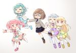  ^_^ ankle_strap aqua_dress aqua_footwear aqua_hair aqua_neckwear aqua_ribbon bang_dream! bangs bd_ayknn black_legwear blazer blonde_hair blush bow bowtie braid brown_footwear brown_hair closed_eyes dress glasses green_eyes grey_jacket hair_ribbon half_updo haneoka_school_uniform highres hikawa_hina holding_hands jacket long_hair maruyama_aya multiple_girls necktie pastel_palettes pink_dress pink_eyes pink_footwear pink_hair pink_neckwear pink_ribbon plaid plaid_skirt pleated_skirt pointing purple_dress purple_eyes purple_footwear purple_ribbon pushing red-framed_eyewear ribbon semi-rimless_eyewear shirasagi_chisato shoes short_hair side_braids skirt socks sparkle striped striped_neckwear thighhighs twin_braids twintails under-rim_eyewear wakamiya_eve white_hair white_legwear white_ribbon wrist_ribbon yamato_maya yellow_dress yellow_footwear yellow_ribbon 