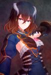  1girl black_hair bloodstained:_ritual_of_the_night blue_eyes breasts hair_ornament horn_ornament large_breasts miriam_(bloodstained) multicolored_hair tagme 