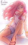  anemone_(eureka_seven) bad_id bad_pixiv_id choker collar eureka_seven eureka_seven_(series) feet hair_ornament hairclip jpeg_artifacts k_(sktchblg) long_hair pink_eyes pink_hair sandals shorts solo 