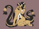  2018 4_toes anthro black_hair black_nose digital_media_(artwork) dragon duo faint female fur furred_dragon hair male male/female nude selfcest simple_background square_crossover tan_fur toes 