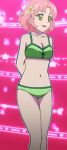  :d aikatsu! arms_behind_back artist_request bare_shoulders bikini cleavage collarbone cowboy_shot flower foreshortening green_bikini green_swimsuit kitaouji_sakura legs looking_at_viewer navel solo swimsuits 