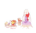  asgore_dreemurr beard boss_monster caprine delta_rune facial_hair horn human lizard long_ears mammal mel12da monster_kid protagonist_(undertale) reptile running scalie scarf simple_background snow toriel undertale video_games white_background 