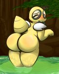  1-upclock anthro big_butt blush butt dunsparce eyes_closed female looking_at_viewer looking_back membranous_wings nintendo nude pok&eacute;mon pok&eacute;mon_(species) rear_view simple_background solo thick_thighs video_games voluptuous wide_hips wings 