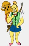  animal_crossing bolo_tie canid canine canis clothing fishing_rod gyroid humor isabelle_(animal_crossing) jojo&#039;s_bizarre_adventure mammal nintendo skirt slipper super_smash_bros video_games what 