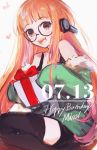  :d black-framed_eyewear black_legwear bow brown_eyes commentary english_commentary gift glasses green_shirt grey_background headphones heart holding holding_gift k_(sktchblg) long_hair long_sleeves looking_at_viewer open_mouth orange_hair persona persona_5 red_bow sakura_futaba shirt simple_background smile solo thighhighs very_long_hair zettai_ryouiki 