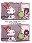  absurd_res accent angry anthro bedroom breasts cleavage clothed clothing comic dialogue english_text grookey group hat hi_res human humor lagomorph mammal meme naphtalene nintendo open_door pok&eacute;mon pok&eacute;mon_(species) pok&eacute;mon_trainer primate rabbit scared scorbunny shaking shirt speech_bubble sweat tank_top text trembling video_games 