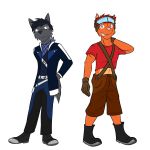  anthro canid canine canis clothed clothing felid feline fully_clothed fuze male mammal simple_background white_background wolf 