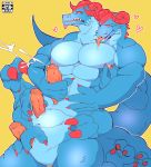  2_heads 6_arms 6_legs anthro conjoined ejaculation loneliestbara long_body male masturbation multi_arm multi_head multi_leg multi_limb multi_penis multifur nipple_pinch penis pinch scalie taur 