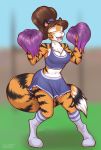  2019 alex_marx alexthecatte anthro breasts cheerleader clothed clothing colored_sketch digital_media_(artwork) fangs felid feline female hair hi_res mammal pantherine reaper3d simple_background sketch smile solo stripes 