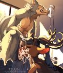  balls beastars canid canine canis cervid cum legosi_(beastars) louis_(beastars) male male/male mammal oral penis tzulin wolf 