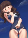  1girl awa brown_hair mitsudomoe sugisaki_marina swimsuit swimsuit_pull 