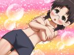  1girl awa brown_eyes brown_hair glasses kuriyama_aiko mitsudomoe topless 