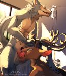  balls beastars canid canine canis cervid legosi_(beastars) louis_(beastars) male male/male mammal oral penis tzulin wolf 