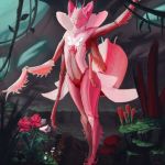  4_arms ambiguous_gender antennae anthro arthropod biped compound_eyes featureless_crotch flower flower_mantis full-length_portrait girly hi_res insect insect_wings kari-000 looking_at_viewer mandibles mantis multi_arm multi_limb orchid_mantis pink_exoskeleton plant portrait pseudo_clothing raised_arm solo swamp thick_thighs vines wide_hips wings 
