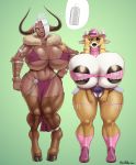  absurd_res anthro big_breasts bovid bovine breasts cattle clothed clothing curvaceous daisy_(furel) duo female hat hi_res horn huge_breasts humanoid hyper hyper_breasts lips loincloth looking_at_viewer mammal nipple_outline plankboy pussy smile standing thick_thighs wide_hips 