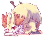  anthro blush braixen chest_tuft dipstick_tail fluffy fluffy_tail hi_res inner_ear_fluff lying multicolored_tail nintendo nyaswitchnya pok&eacute;mon pok&eacute;mon_(species) solo stick tuft video_games 