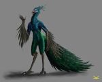  anthro avian beak big_tail bird casual_nudity feathers iridescent kari-000 male peafowl solo waving 