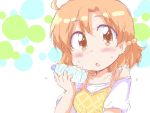  1girl blush geetsu idolmaster idolmaster_million_live! idolmaster_million_live!_theater_days orange_eyes orange_hair short_hair sweat yabuki_kana 