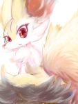  anthro blush braixen dipstick_tail fluffy fluffy_tail from_behind_(disambiguation) inner_ear_fluff multicolored_tail nintendo nyaswitchnya pok&eacute;mon pok&eacute;mon_(species) sitting solo video_games 