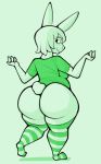  2019 aimbot-jones anthro big_butt biped bottomless breasts butt clothed clothing digital_media_(artwork) eyelashes female fur hair half-closed_eyes huge_butt lagomorph legwear looking_back mammal partially_clothed pose rabbit rear_view shirt slightly_chubby smile socks solo standing striped_clothing thick_thighs thigh_highs white_fur wide_hips 