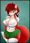  absurd_res big_breasts breasts canid canine cleavage clothed clothing female fox goblinhordestudios hi_res huge_breasts k9wolf mammal smile solo uniform 