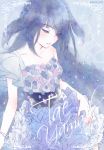  1girl black_hair bracelet character_name dress eyes_closed floral_print hair_flaps jewelry long_hair twitter_username yamada_tae yuuna_minato zombie_land_saga 