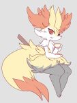  anthro braixen chest_tuft cup dipstick_tail fluffy fluffy_tail inner_ear_fluff looking_at_viewer multicolored_tail navel nintendo nyaswitchnya pok&eacute;mon pok&eacute;mon_(species) sitting solo stick tuft video_games 