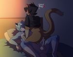  anthro balls bottomless clothed clothing cowgirl_position cum cum_in_ass cum_inside cum_leaking duo erection felid feline humanoid_penis male male/male mammal munks_(artist) nude on_top penis sex 