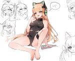  +_+ 6+girls ;d animal_ears bangs bare_arms bare_legs bare_shoulders barefoot black_leotard blush bottle bow breasts cat_ear_headphones cat_ears character_name character_request commentary_request dokomon double_v eyebrows_visible_through_hair eyes_closed fang fingernails g41_(girls_frontline) gem girls_frontline glint green_eyes green_nails hair_between_eyes hair_bow hand_up head_tilt headphones highres knee_up korean_commentary leotard light_brown_hair long_hair medium_breasts multiple_girls nail_polish one_eye_closed open_mouth parted_lips simple_background skindentation smile spread_legs thigh_strap tmp_(girls_frontline) tongue tongue_out torn_clothes torn_leotard v v-shaped_eyebrows very_long_hair wavy_mouth white_background 