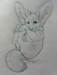  canid canine fennec feral fox kashmere looking_at_viewer mammal paws smile solo traditional_media_(artwork) yellow_eyes 