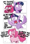  comic dialogue earth_pony equid equine female feral friendship_is_magic horn horse mammal my_little_pony pinkie_pie_(mlp) pony shoutingisfun twilight_sparkle_(mlp) winged_unicorn wings 