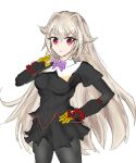  1girl aq_interactive arcana_heart arcana_heart_3 artist_request black_dress black_skirt blonde_hair bow bowtie breasts dress examu gauntlets gem gloves highres long_hair looking_at_viewer medium_breasts pantyhose red_eyes red_gem sketch skirt very_long_hair weiss 